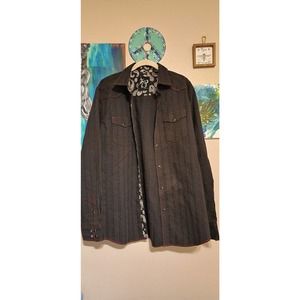 Black Large mens Age of Wisdom button up textured shirt dress paisley inside